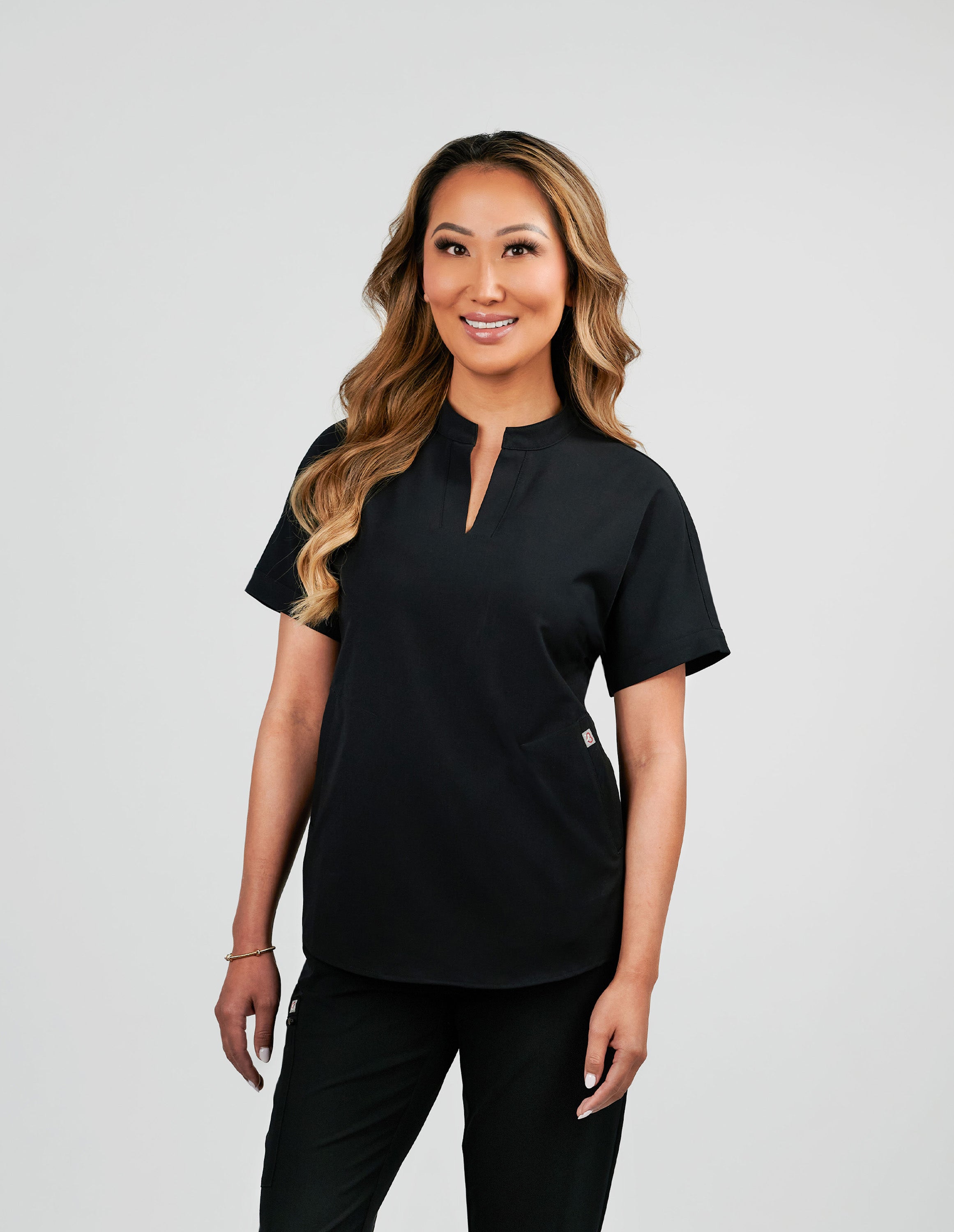Orchid ThreePocket Women's Black Scrub Top Fitted Scrubs for Women