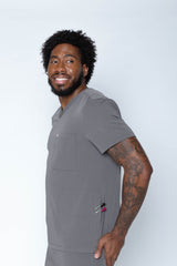 Venice Three-Pocket Mens Charcoal Scrub Top