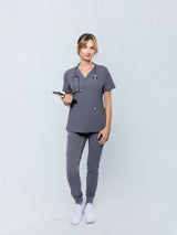 Iris Five-Pocket Women's Charcoal Scrub Top