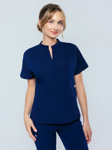 Orchid Three-Pocket Women's Navy Scrub Top