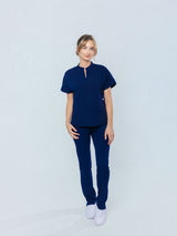 Orchid Three-Pocket Women's Navy Scrub Top