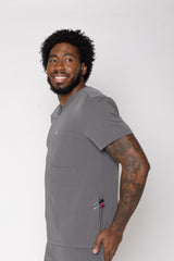 Venice Three-Pocket Mens Charcoal Scrub Top