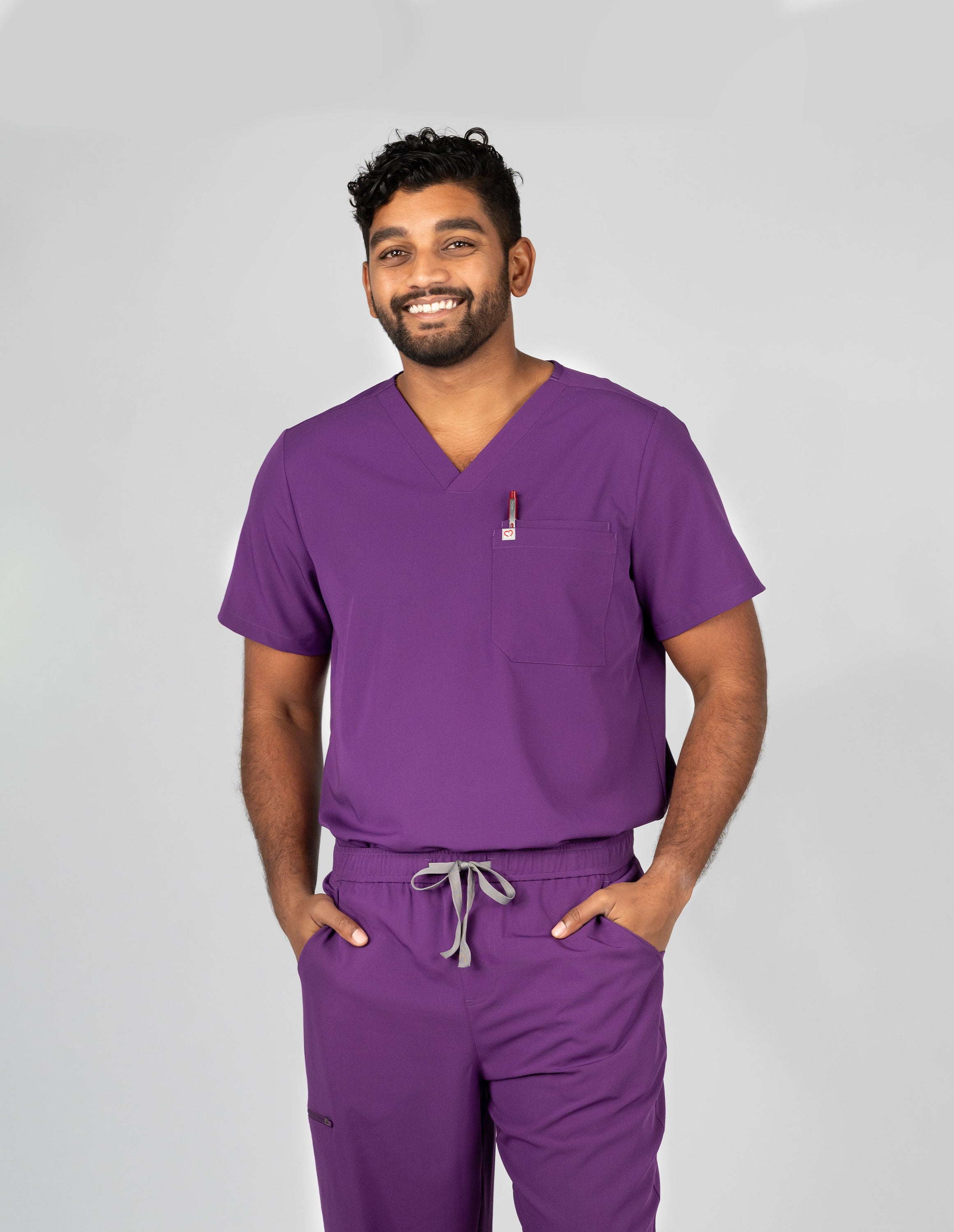 Paris One-Pocket Men's Purple Scrub Top