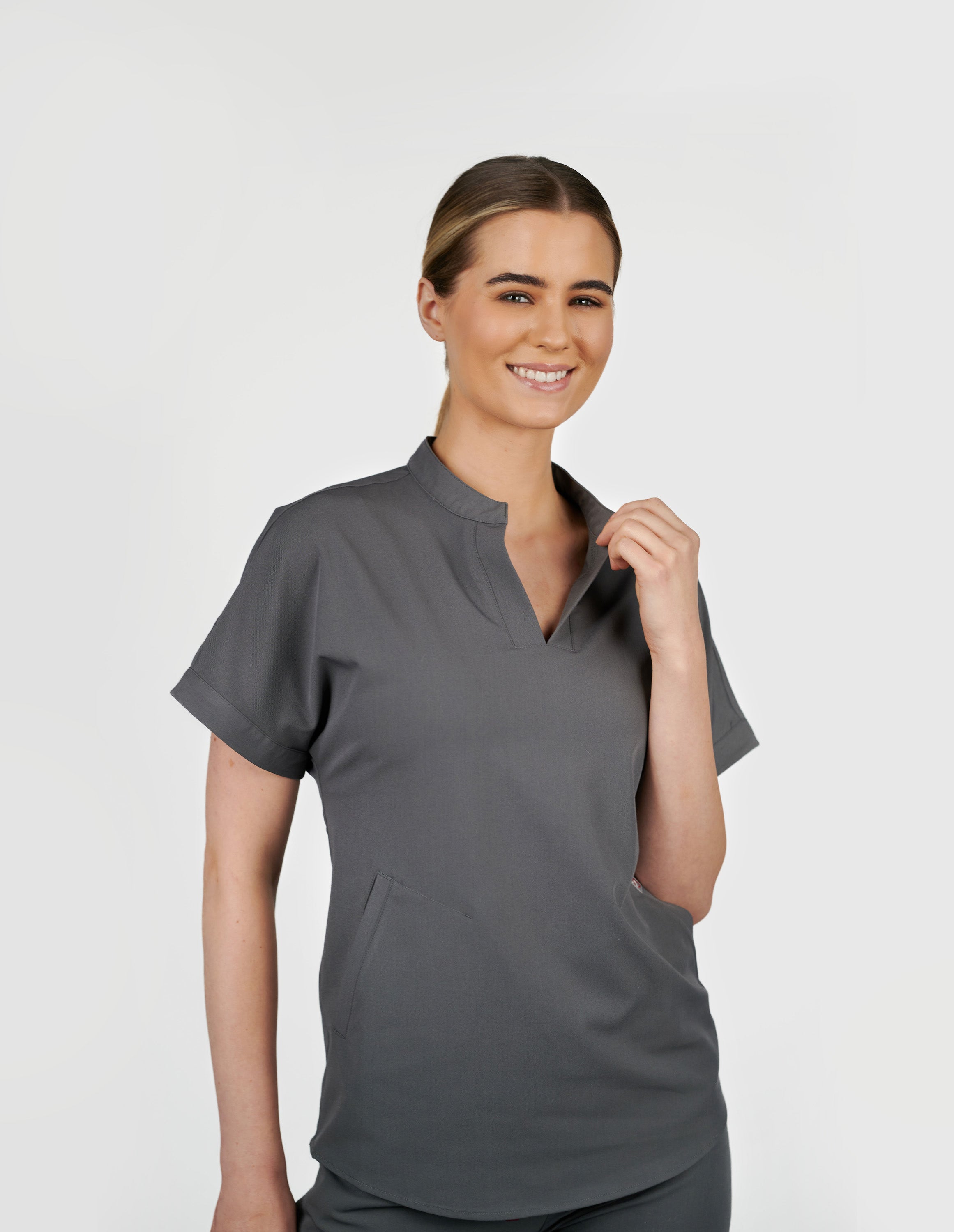 Orchid Three-Pocket Women's Charcoal Scrub Top