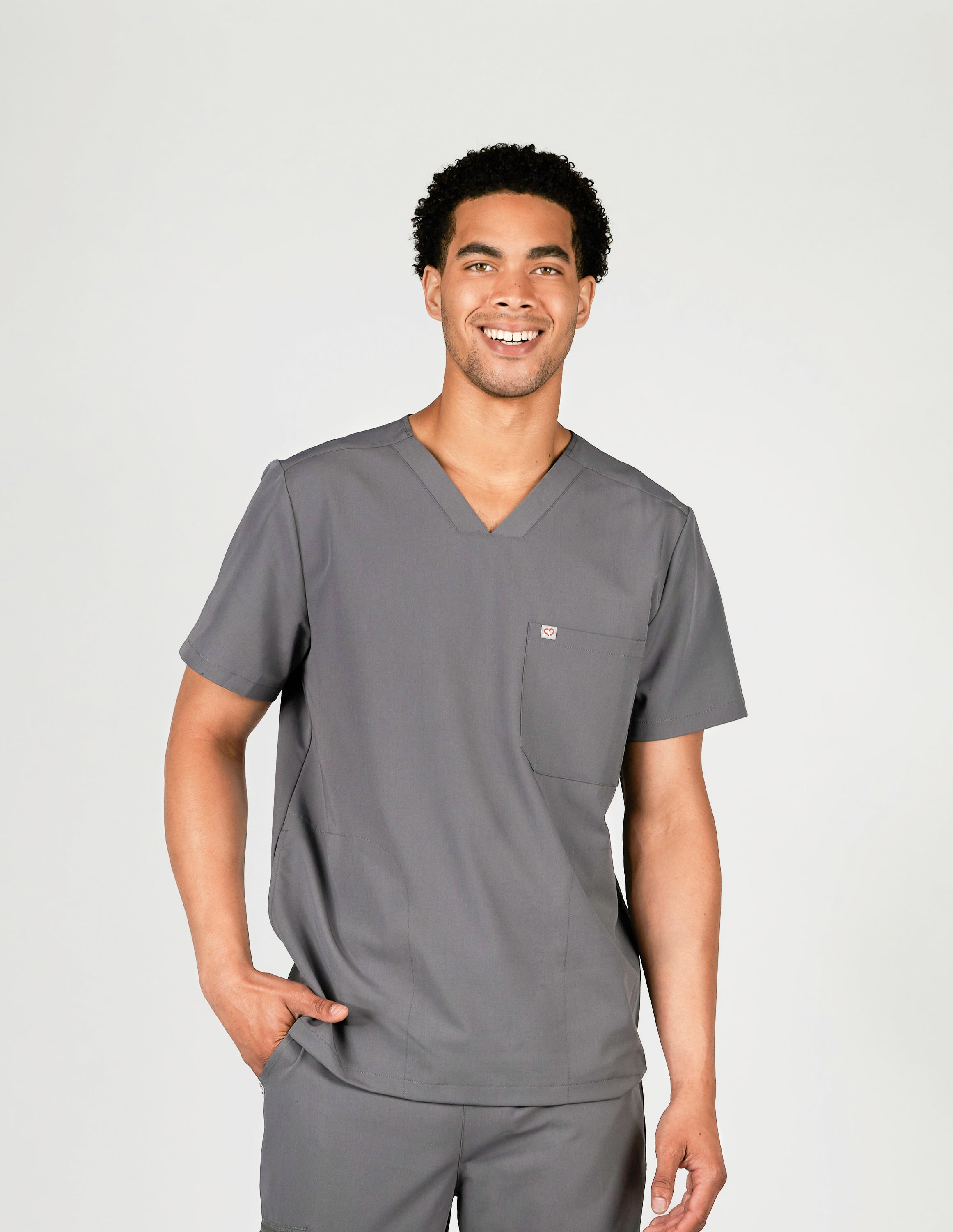 Venice Three-Pocket Mens Charcoal Scrub Top