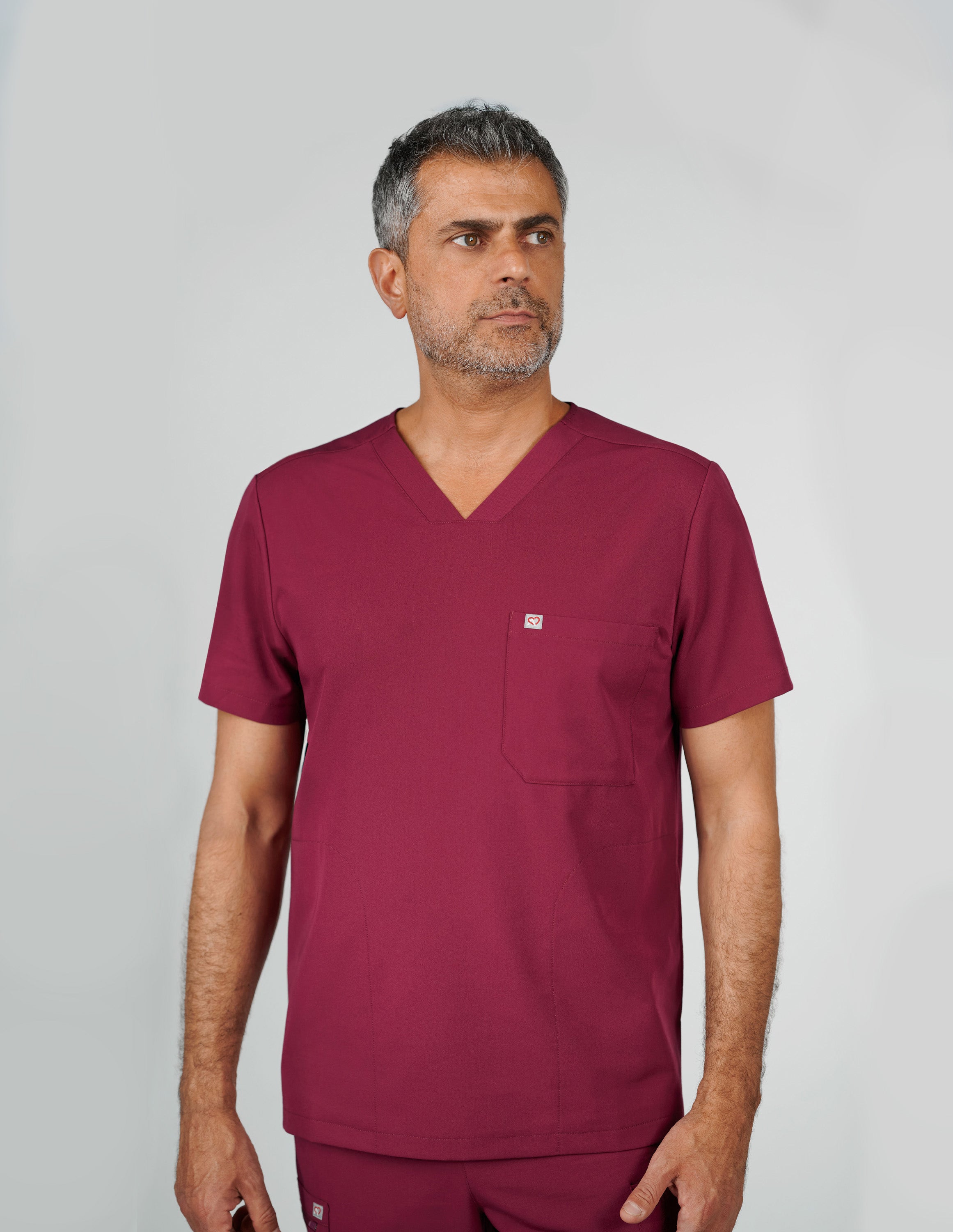 Venice Three-Pocket Mens Maroon Scrub Top