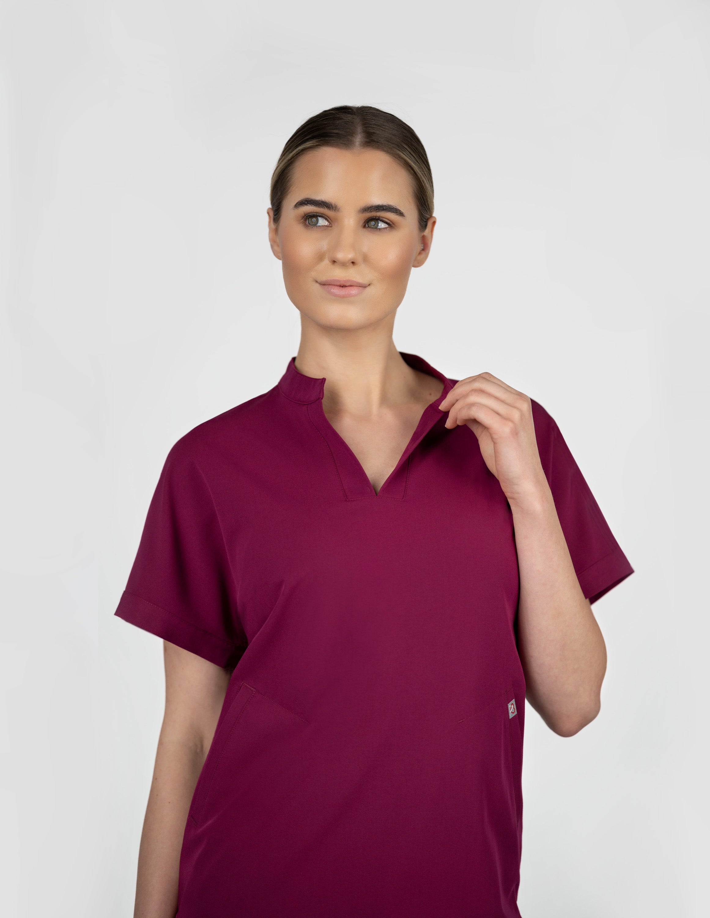 Orchid Three-Pocket Women's Maroon Scrub Top