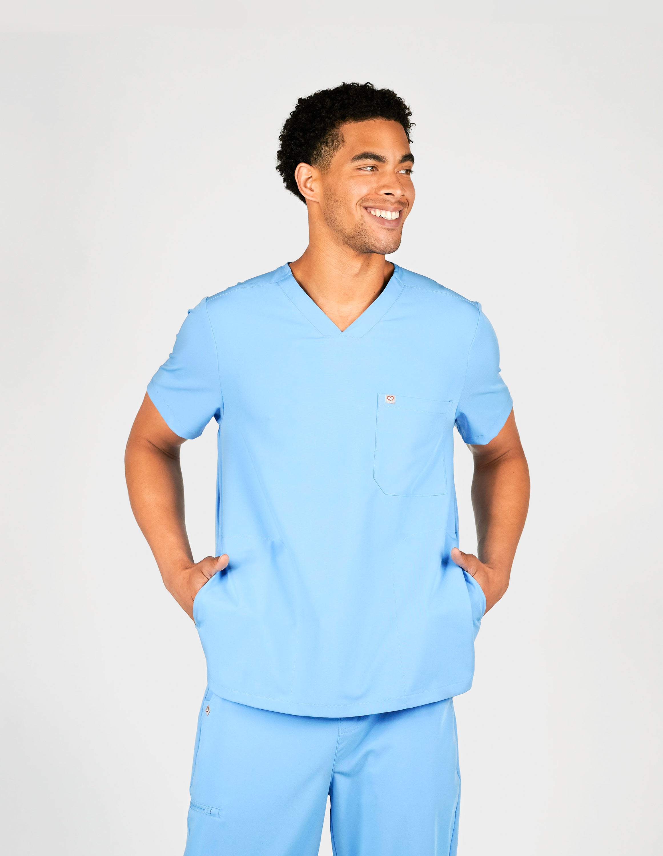 Venice Three-Pocket Mens Ceil Blue Scrub Top