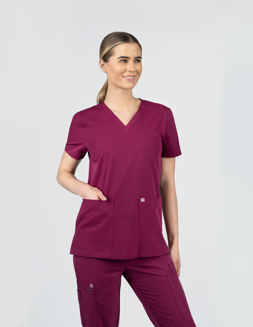 Iris Five-Pocket Women's Maroon Scrub Top – Create Amor