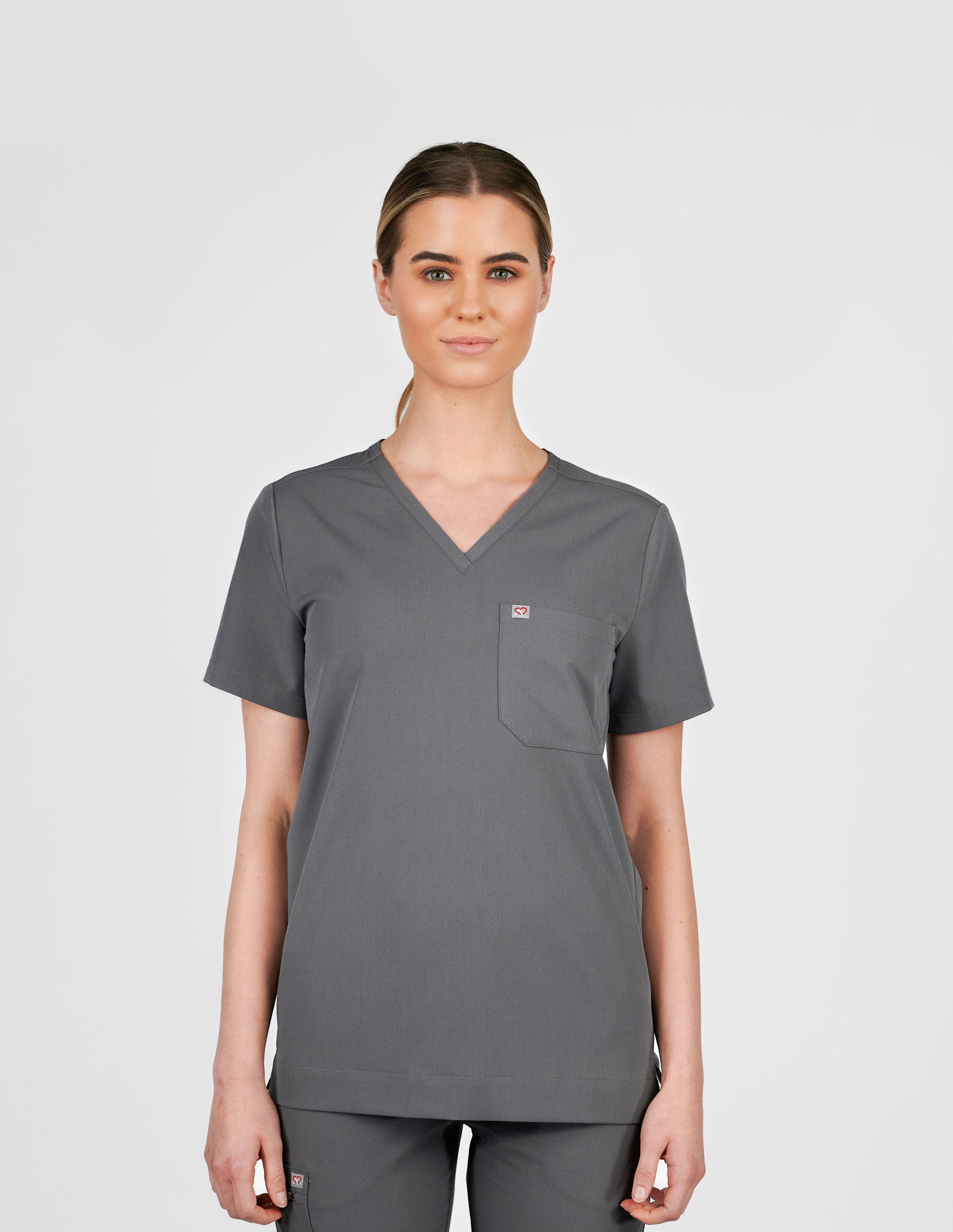Rose One-Pocket Womens Charcoal Scrub Top