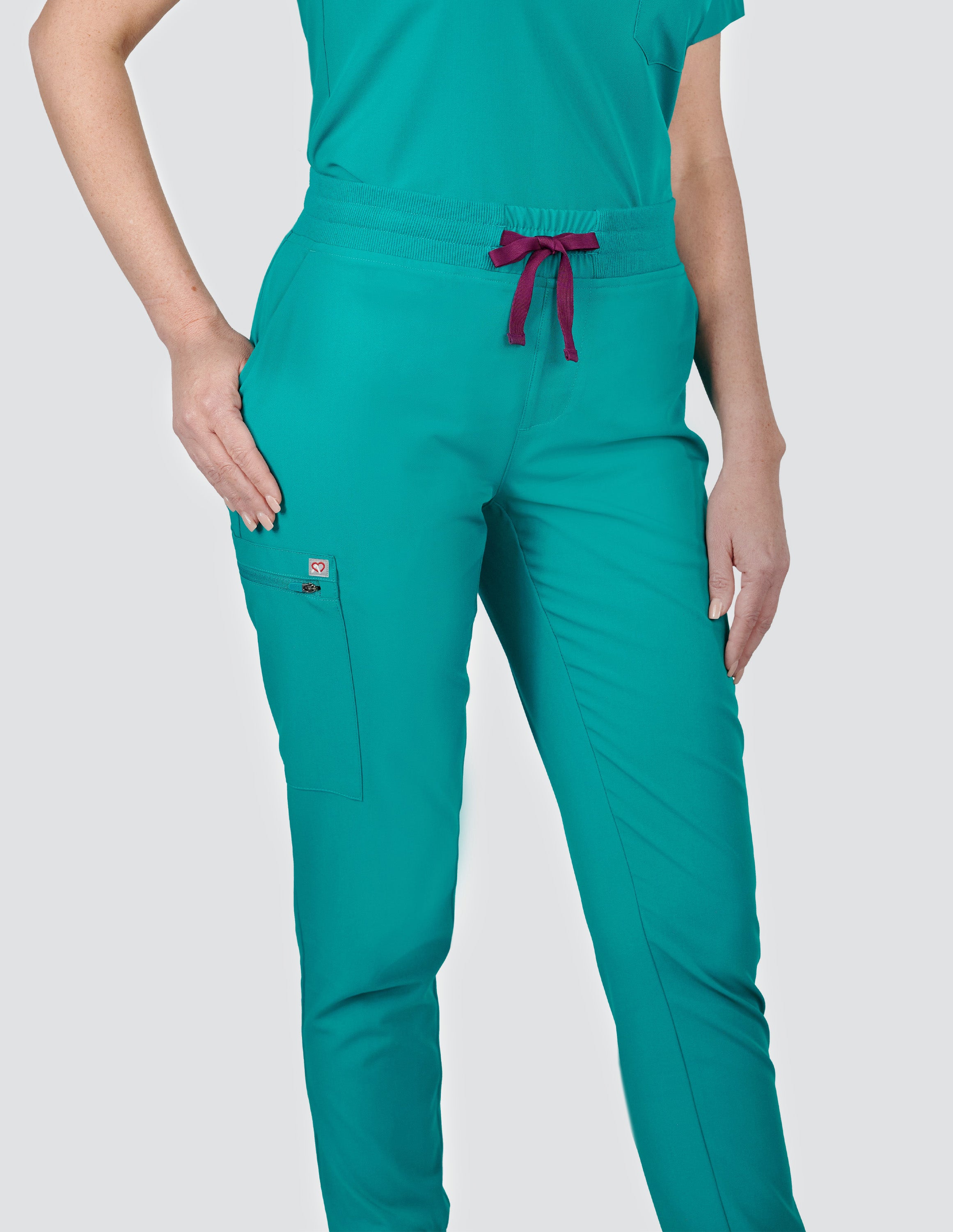 Jasmine Cargo Scrub Pant in Teal designed for women with a slimmer fit