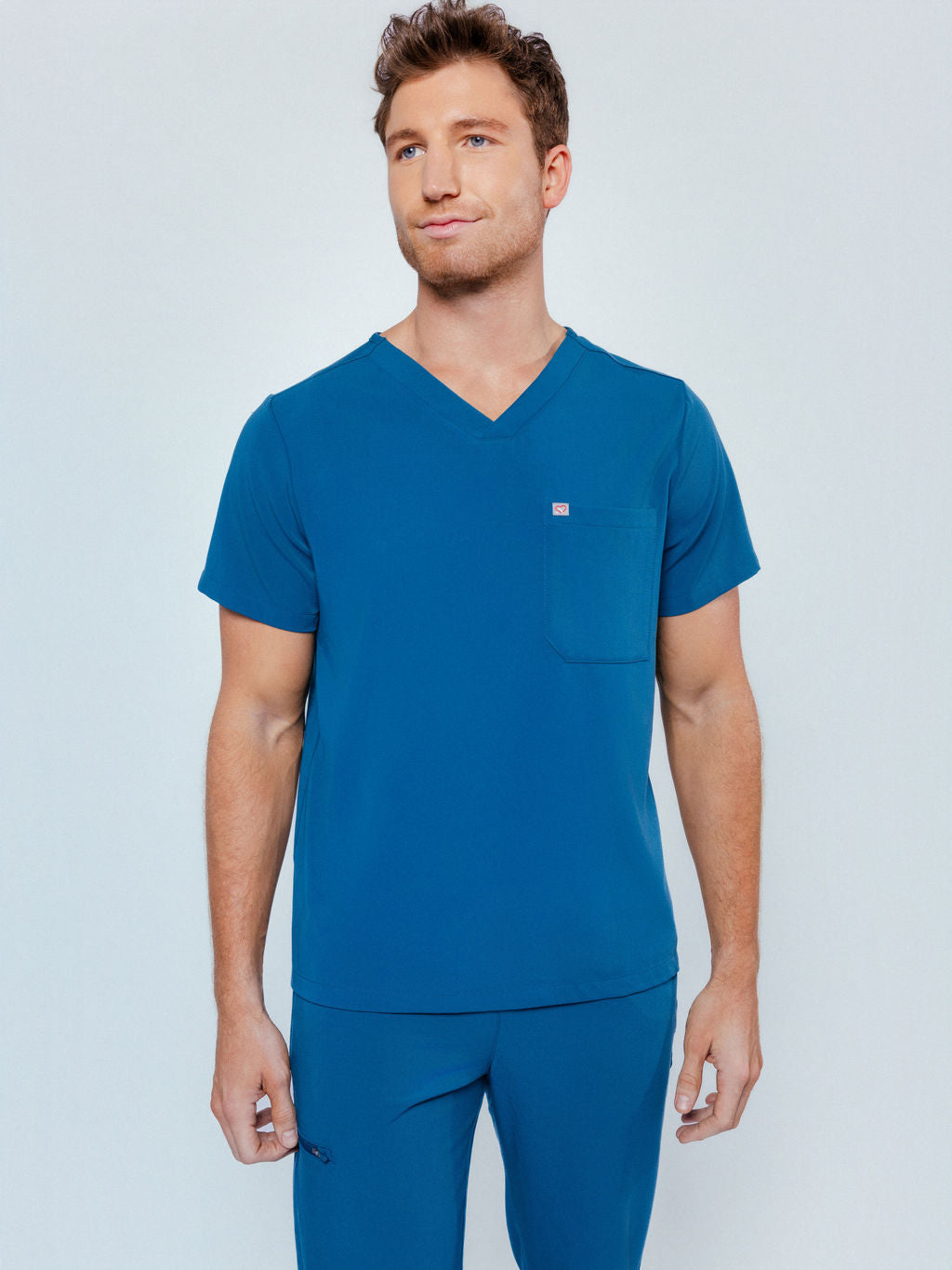 Paris One-Pocket Men's Caribbean Blue Scrub Top
