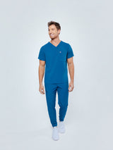Paris One-Pocket Men's Caribbean Blue Scrub Top