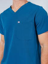 Paris One-Pocket Men's Caribbean Blue Scrub Top