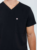 Paris One-Pocket Men's Black Scrub Top