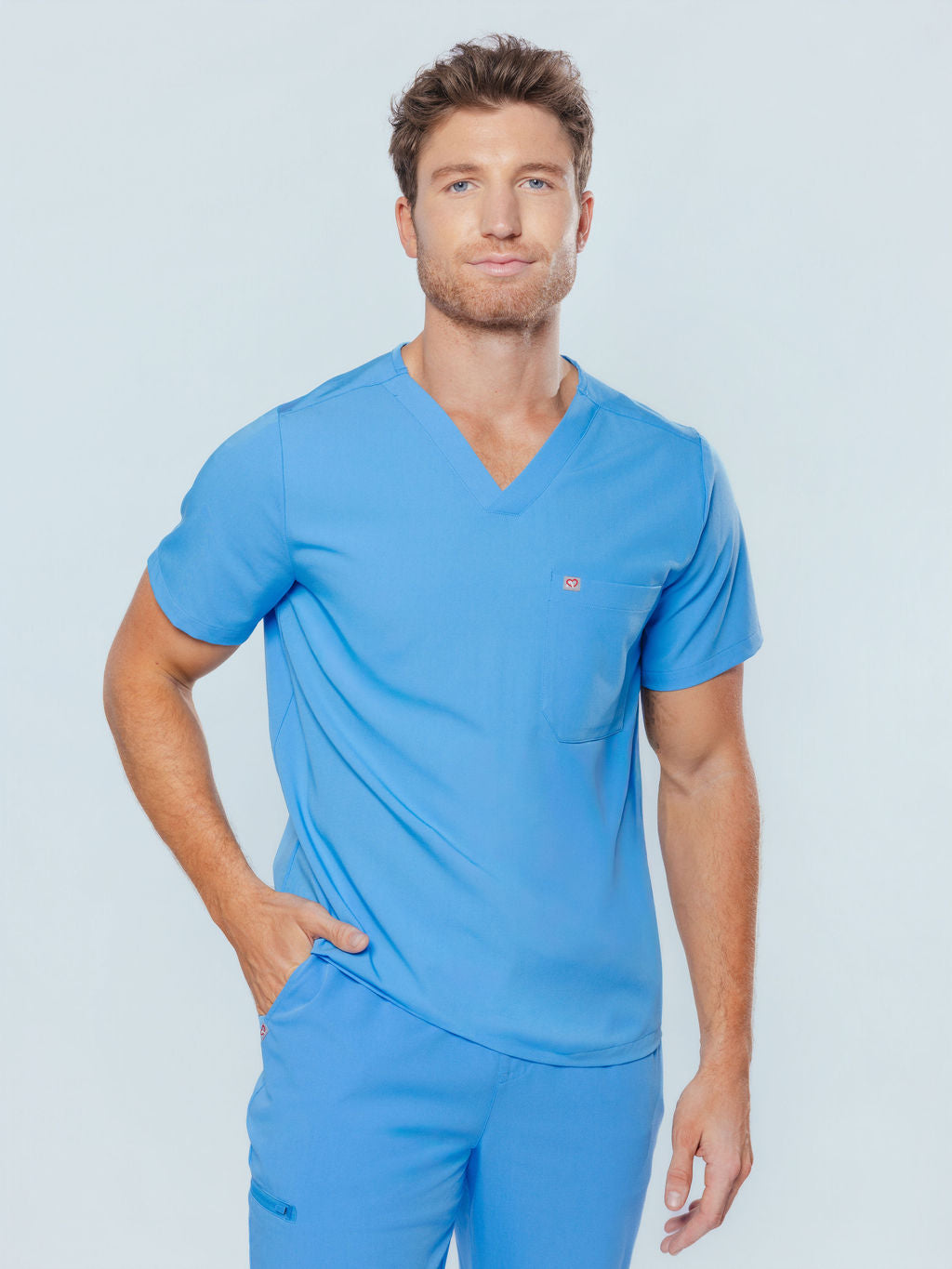 Paris One-Pocket Men's Ceil Blue Scrub Top