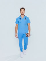 Paris One-Pocket Men's Ceil Blue Scrub Top