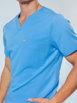 Paris One-Pocket Men's Ceil Blue Scrub Top