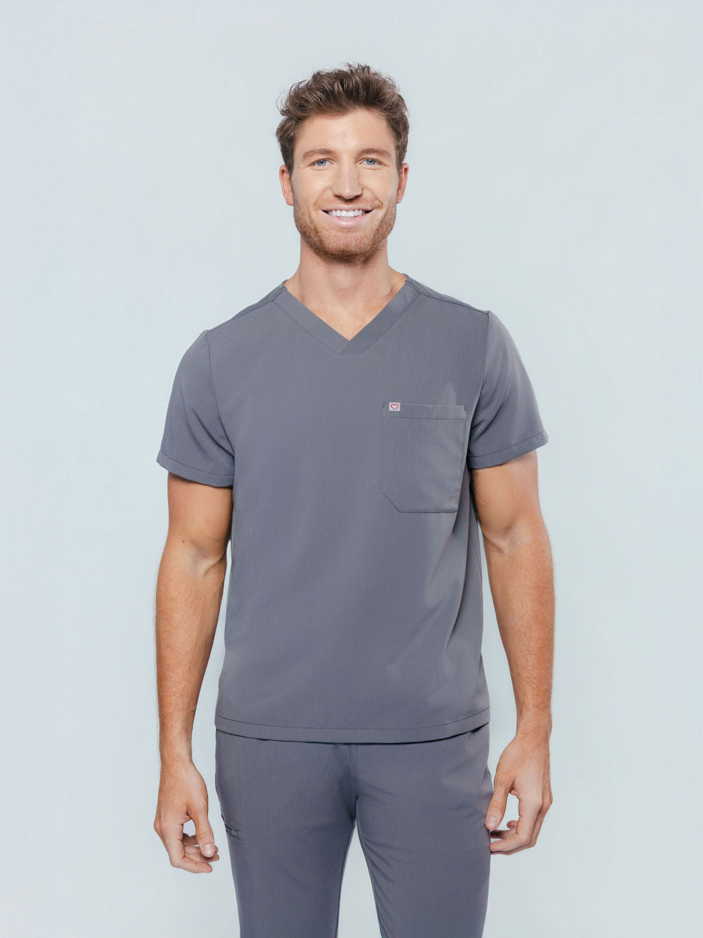 Paris One-Pocket Men's Charcoal Scrub Top