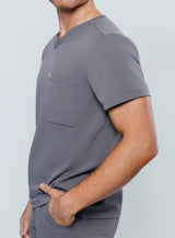 Paris One-Pocket Men's Charcoal Scrub Top
