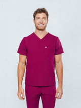 Paris One-Pocket Men's Maroon Scrub Top
