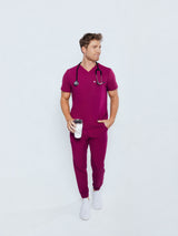 Paris One-Pocket Men's Maroon Scrub Top