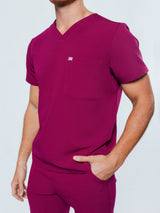 Paris One-Pocket Men's Maroon Scrub Top