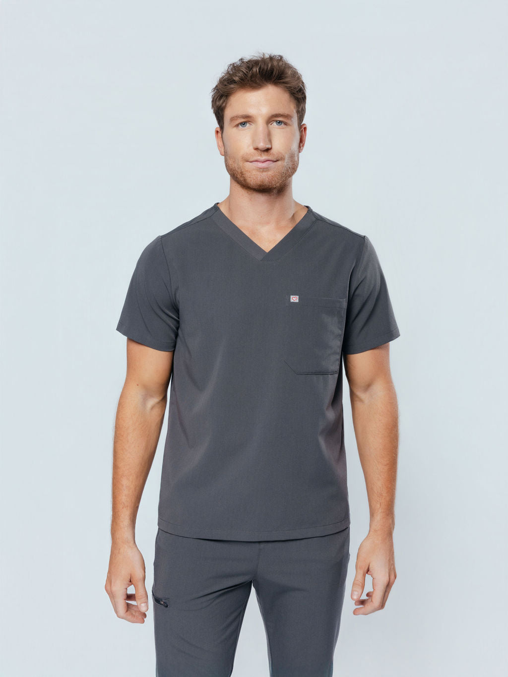 Paris One-Pocket Men's Pewter Scrub Top