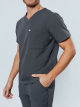 Paris One-Pocket Men's Pewter Scrub Top