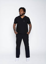 Venice Three-Pocket Mens Black Scrub Top