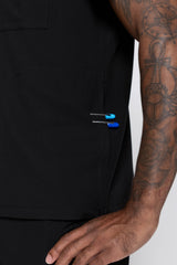 Venice Three-Pocket Mens Black Scrub Top