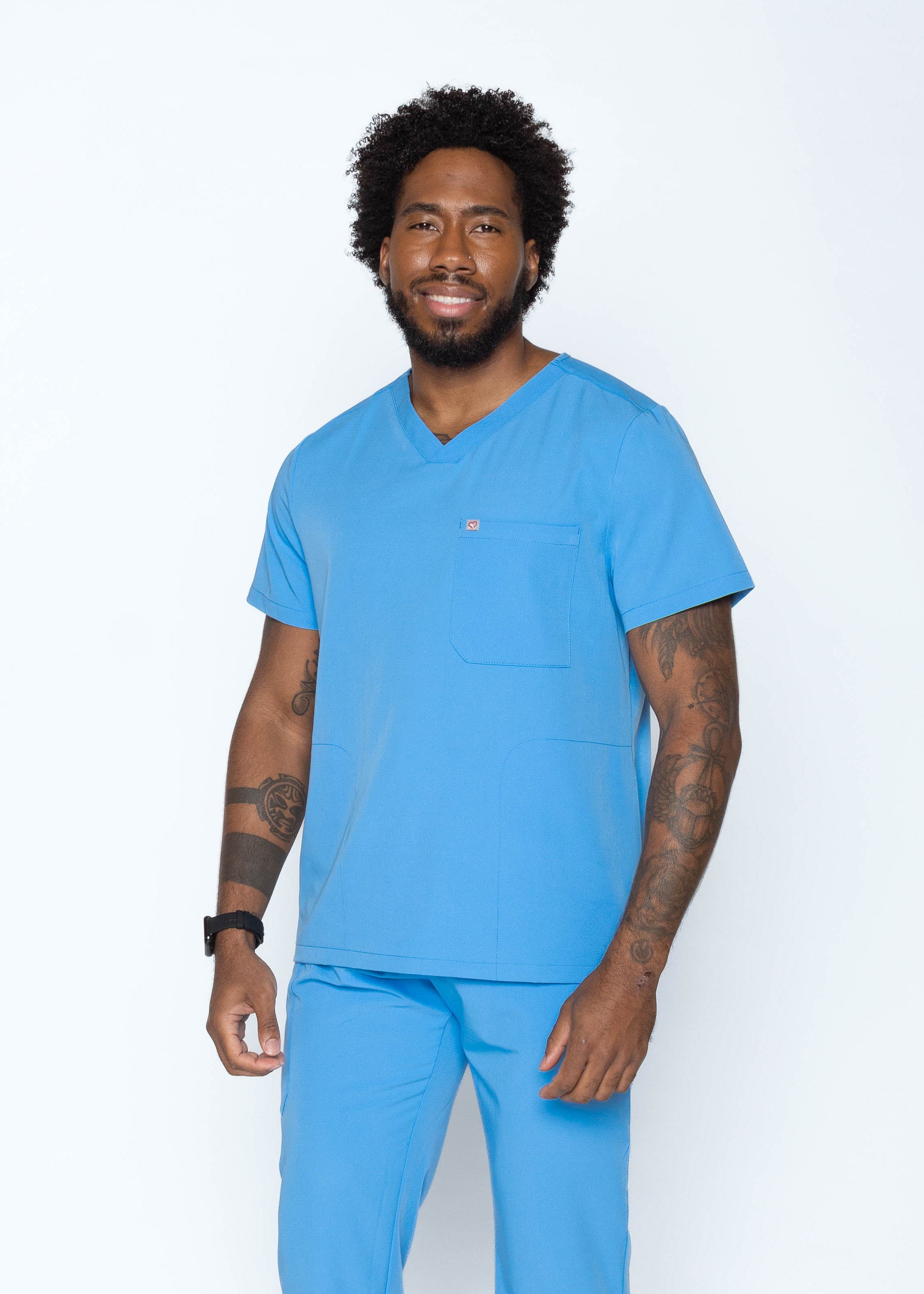 Venice Three-Pocket Mens Ceil Blue Scrub Top