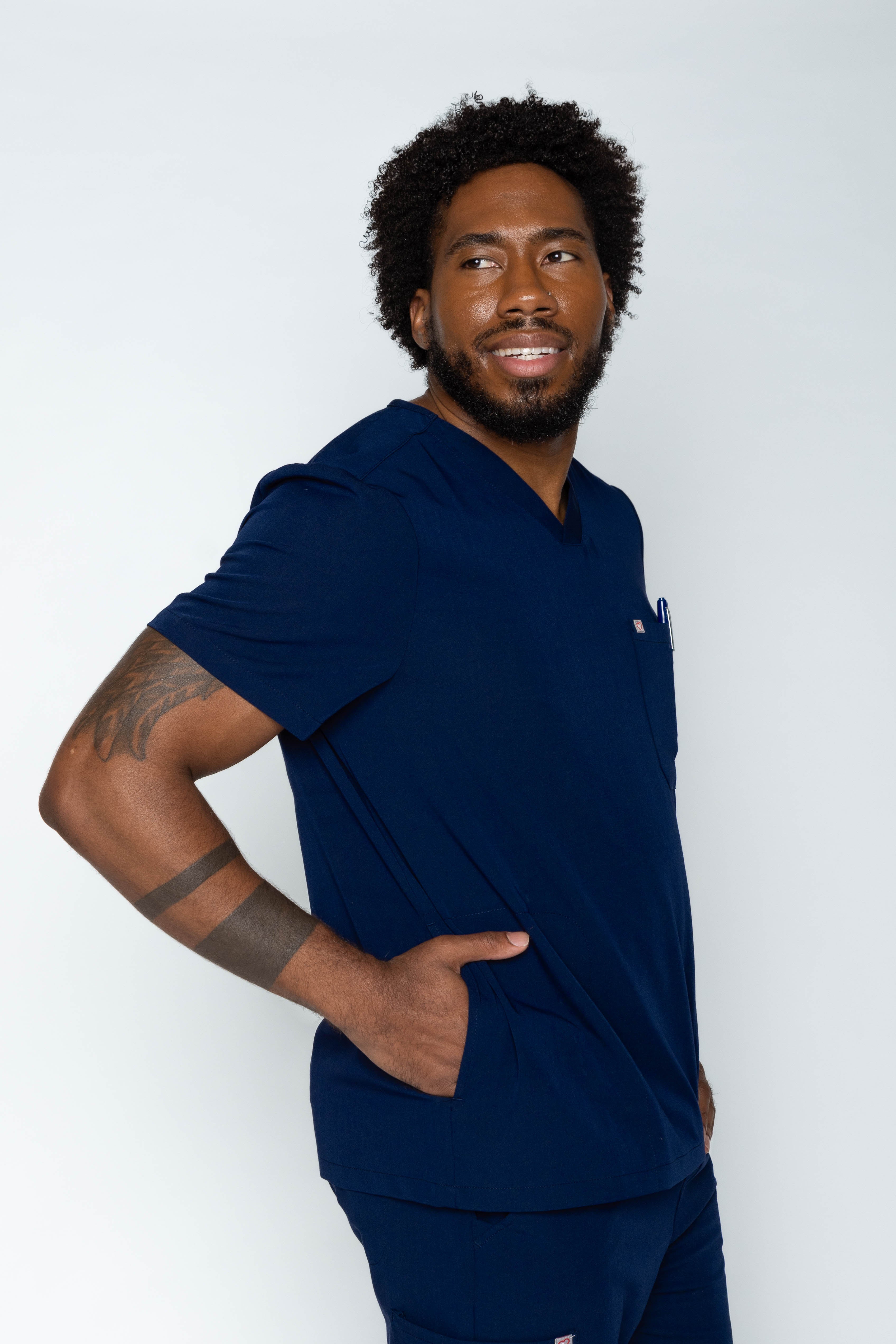 Venice Three-Pocket Mens Navy Scrub Top