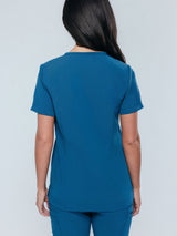 Rose One-Pocket Womens Caribbean Blue Scrub Top