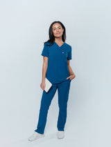 Rose One-Pocket Womens Caribbean Blue Scrub Top
