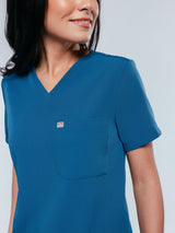 Rose One-Pocket Womens Caribbean Blue Scrub Top