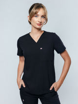 Rose One-Pocket Womens Black Scrub Top