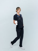 Rose One-Pocket Womens Black Scrub Top