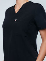 Rose One-Pocket Womens Black Scrub Top