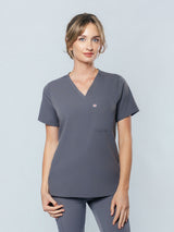 Rose One-Pocket Womens Charcoal Scrub Top