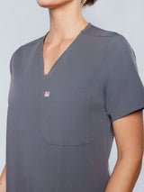 Rose One-Pocket Womens Charcoal Scrub Top