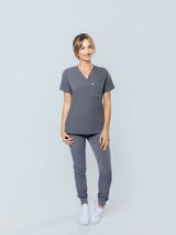 Rose One-Pocket Womens Charcoal Scrub Top