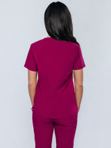 Rose One-Pocket Womens Maroon Scrub Top