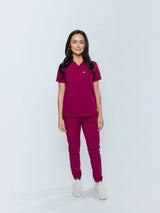 Rose One-Pocket Womens Maroon Scrub Top