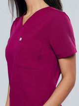Rose One-Pocket Womens Maroon Scrub Top