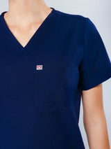 Rose One-Pocket Womens Navy Scrub Top