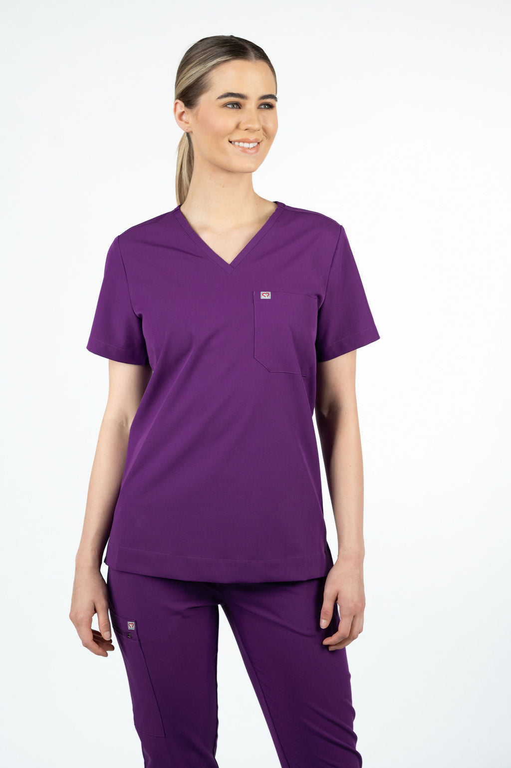 Rose One-Pocket Womens Purple Scrub Top
