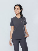 Rose One-Pocket Womens Pewter Scrub Top