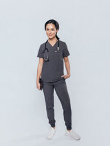Rose One-Pocket Womens Pewter Scrub Top