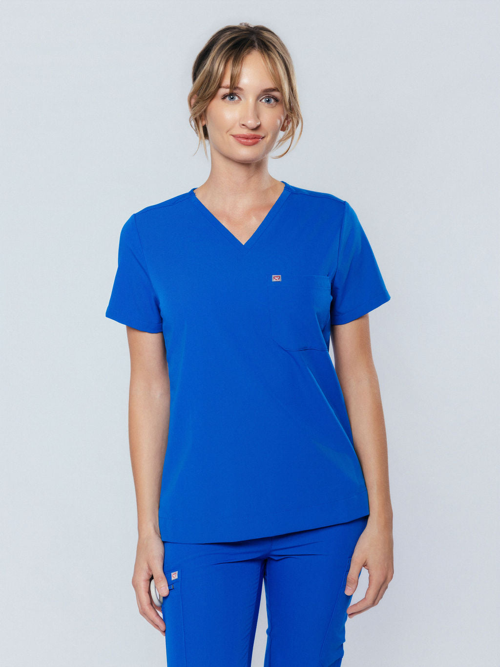 Rose One-Pocket Womens Royal Blue Scrub Top